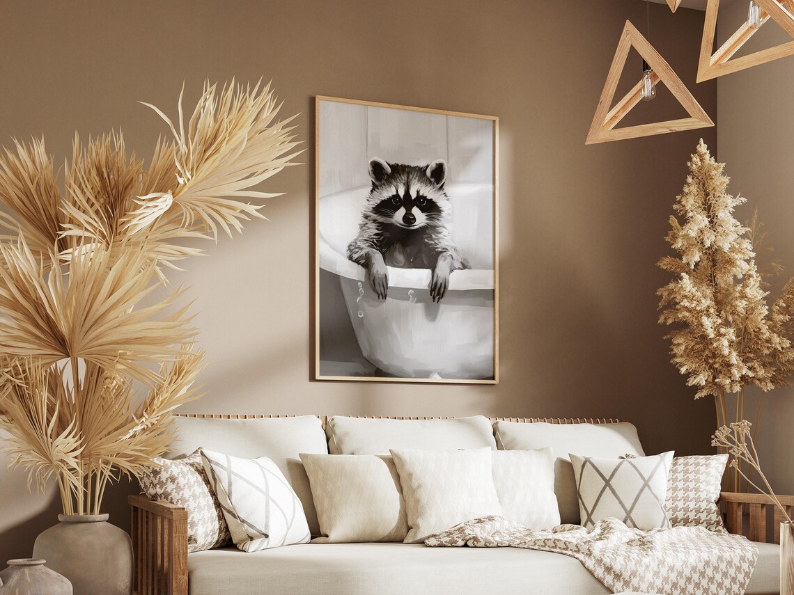 Sweet Cute Baby Raccoon Bubble Bath Minimalist Animal Poster - Image 3