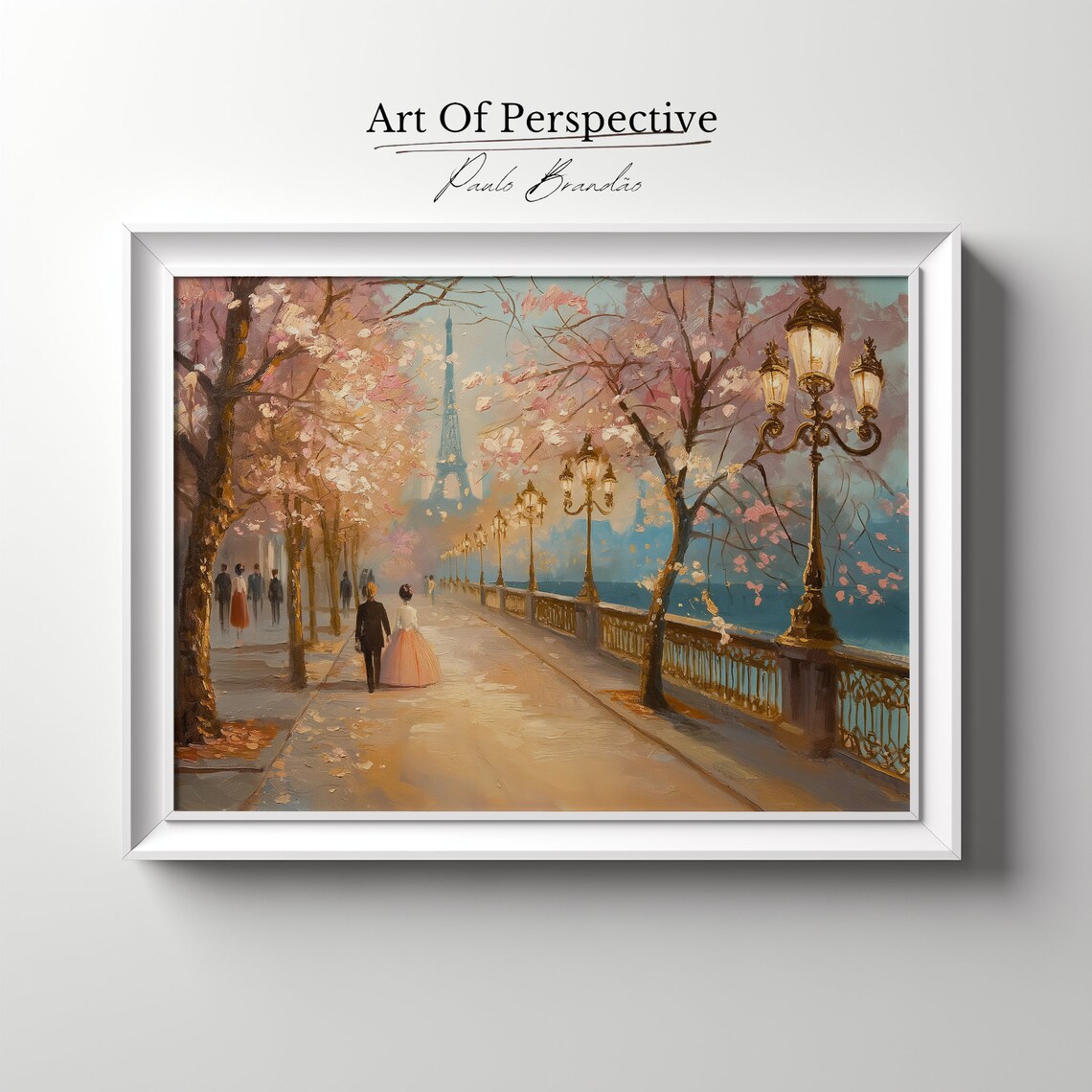 Paris Eiffel Tower Cherry Blossom Spring Bridge Romantic Painting Poster