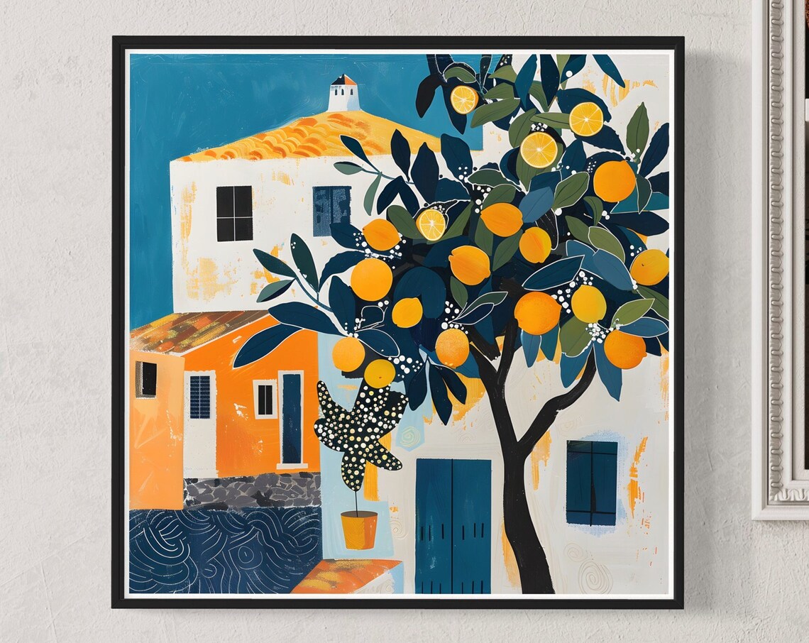 Orange Tree Abstract Art Print, Mediterranean Coastal