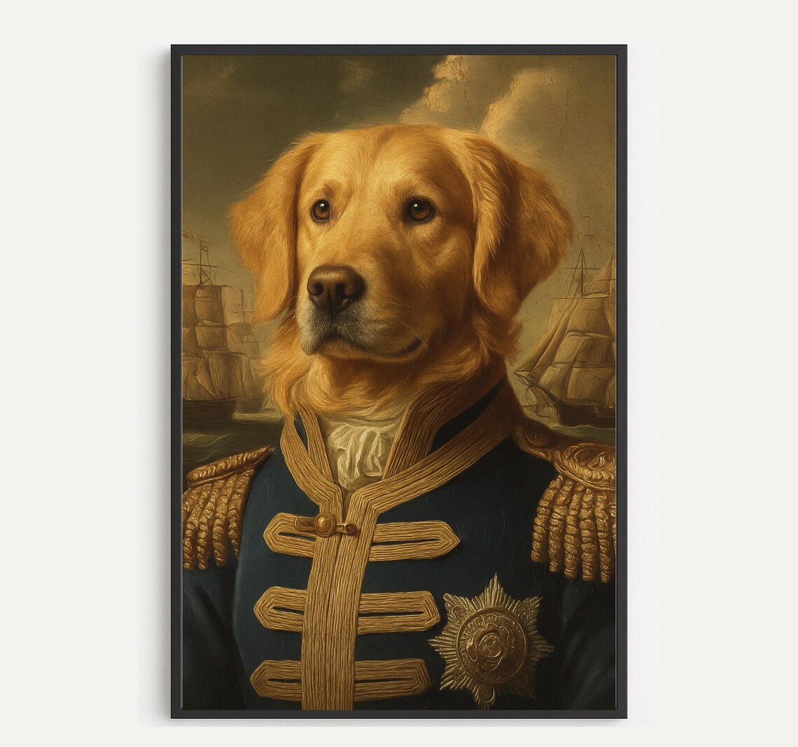 Golden Retriever Admiral Renaissance Dog Portrait Navy Uniform Royal Poster