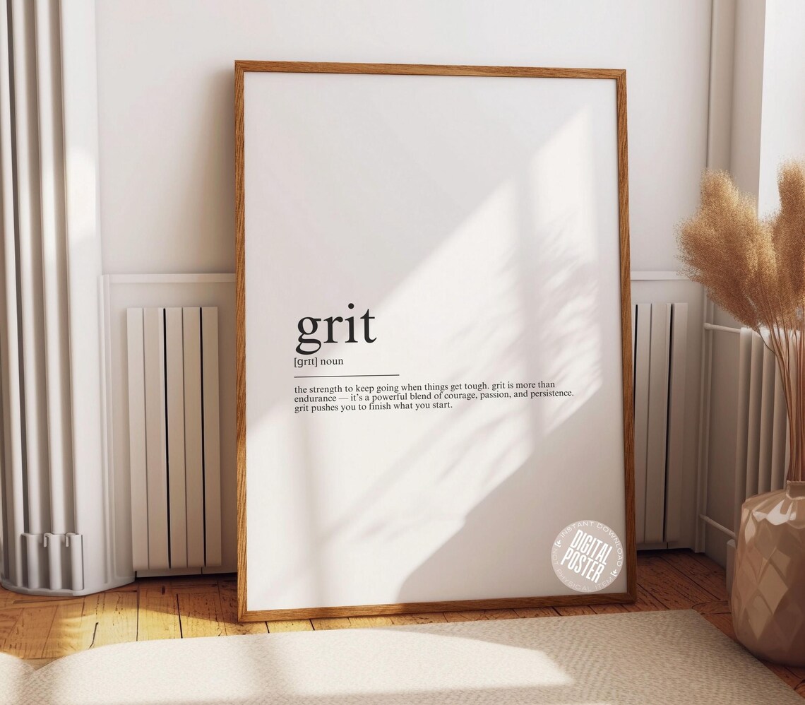 Grit Definition Print Home Office Motivational Wall Decor Dictionary Art Modern Instant