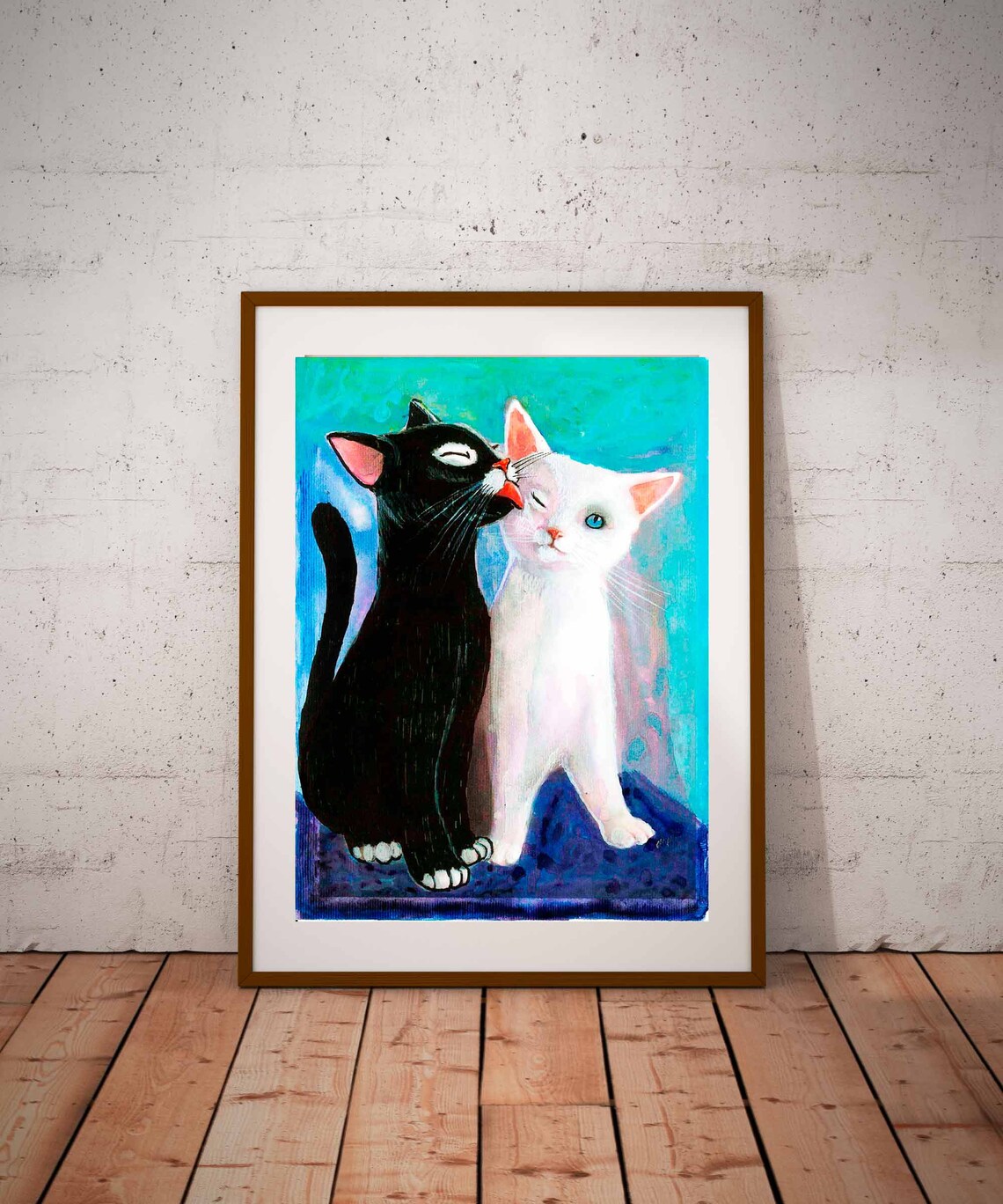 Two Cats Cat Drawing Poster, Nursery Wall Art