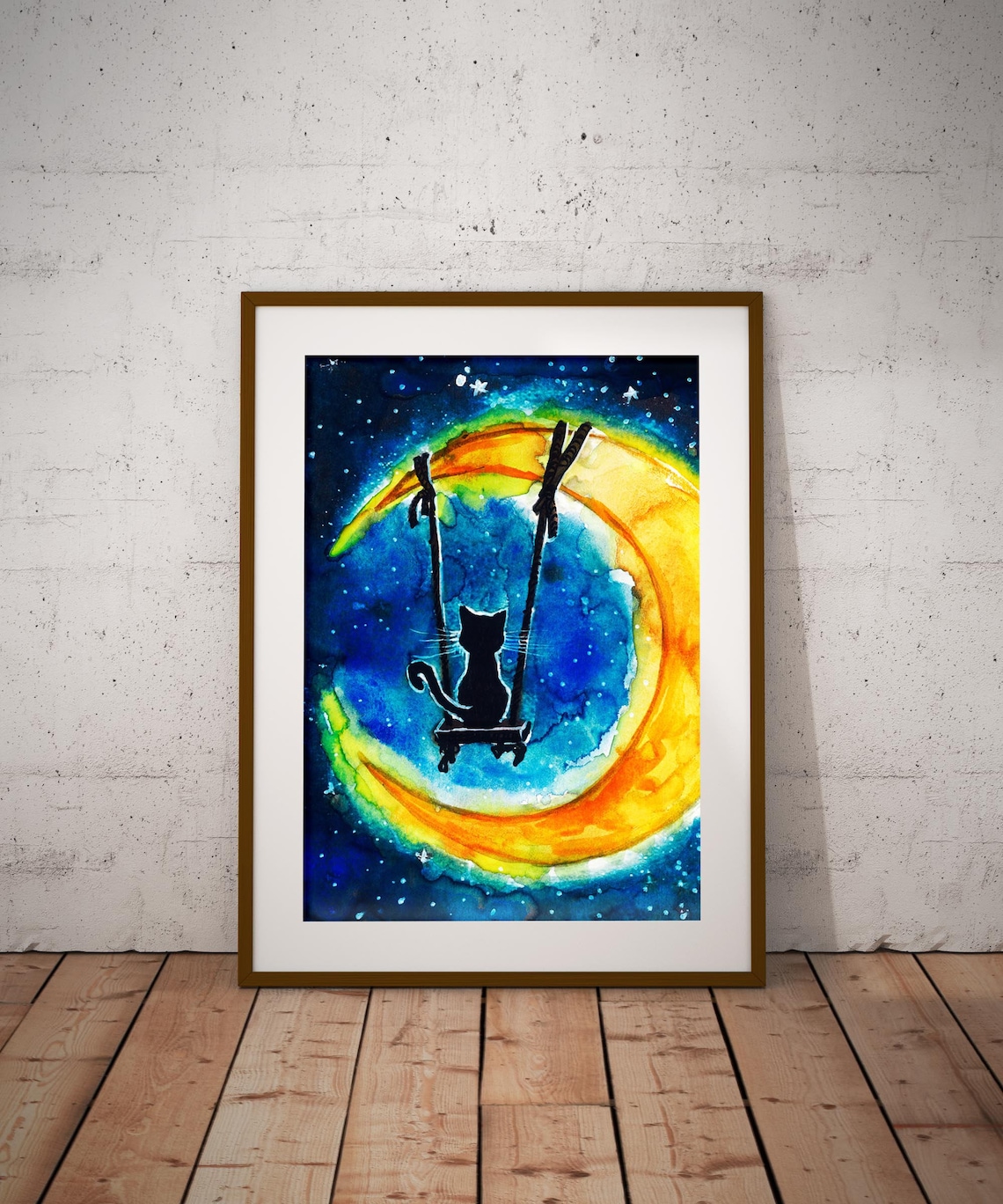Cat Watercolor Poster, Nursery and Playroom Decor