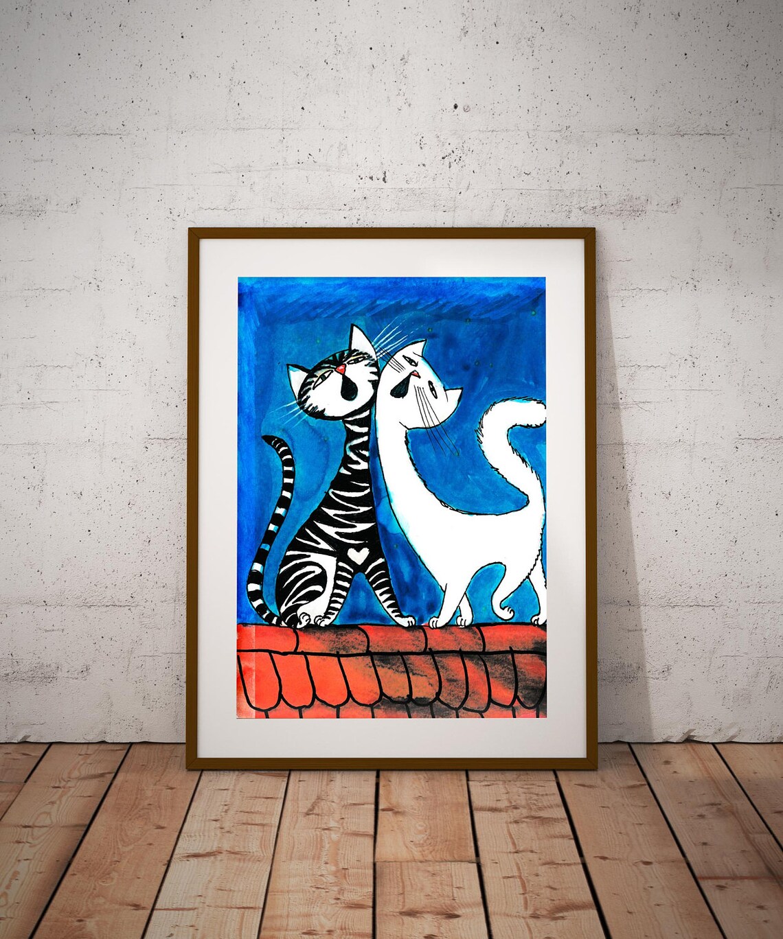 Two Cats Love Drawing Poster, Nursery Cat Art Print
