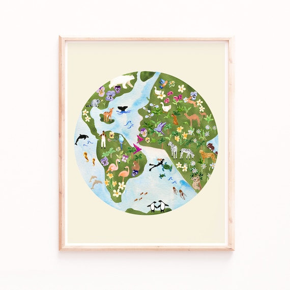 Earth Art Print, Botanical Nursery Wall Art