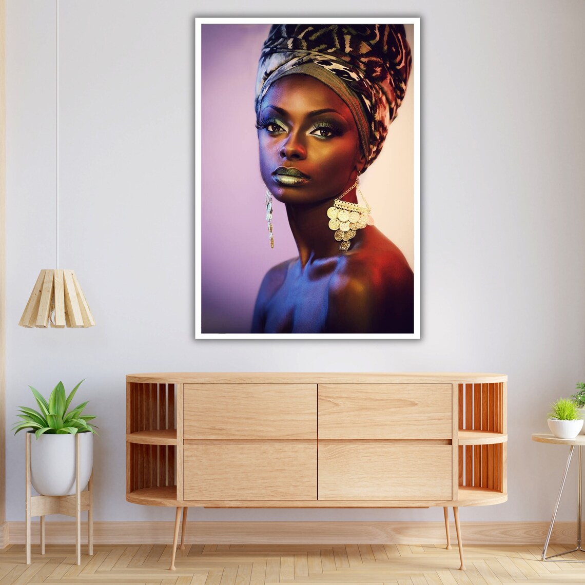 African Woman Portrait Colorful Headwrap Gold Earrings Dramatic Art Print Poster - Image 4