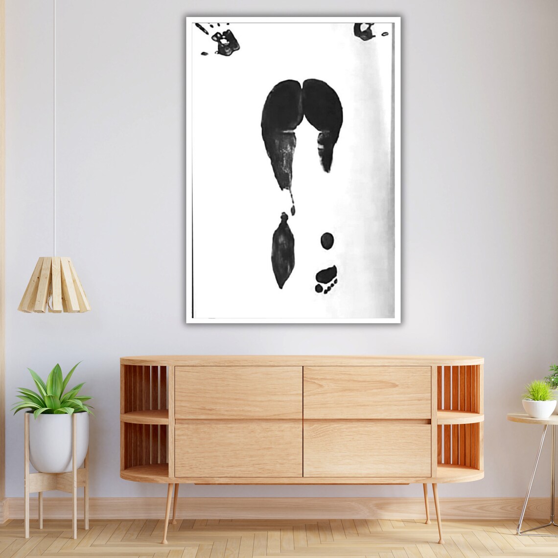 Minimalist Black Footprint Handprint White Background Abstract Modern Art Print - Image 4