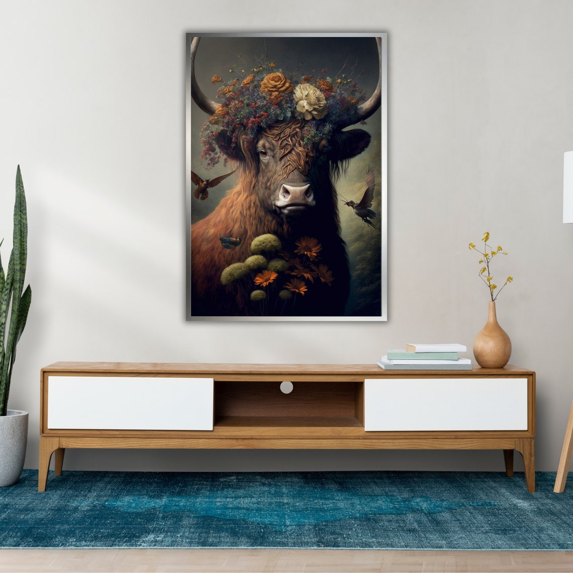 Bull Art Ready To Hang Wall Decor Animal Art Farmhouse Decor - Image 2