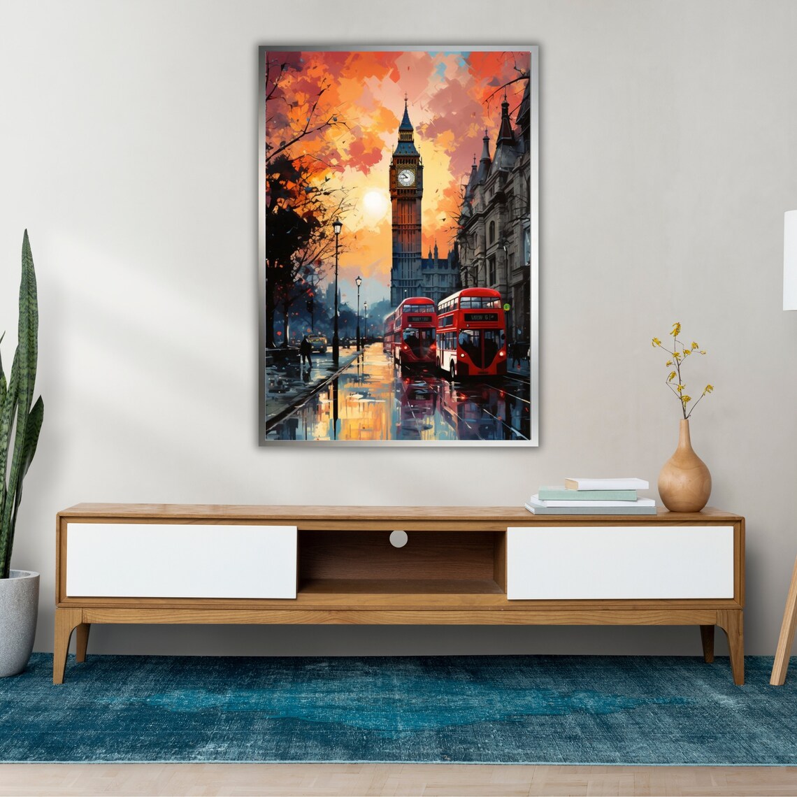 London Big Ben At Sunset With Red Double Decker Buses City Art Poster - Image 2