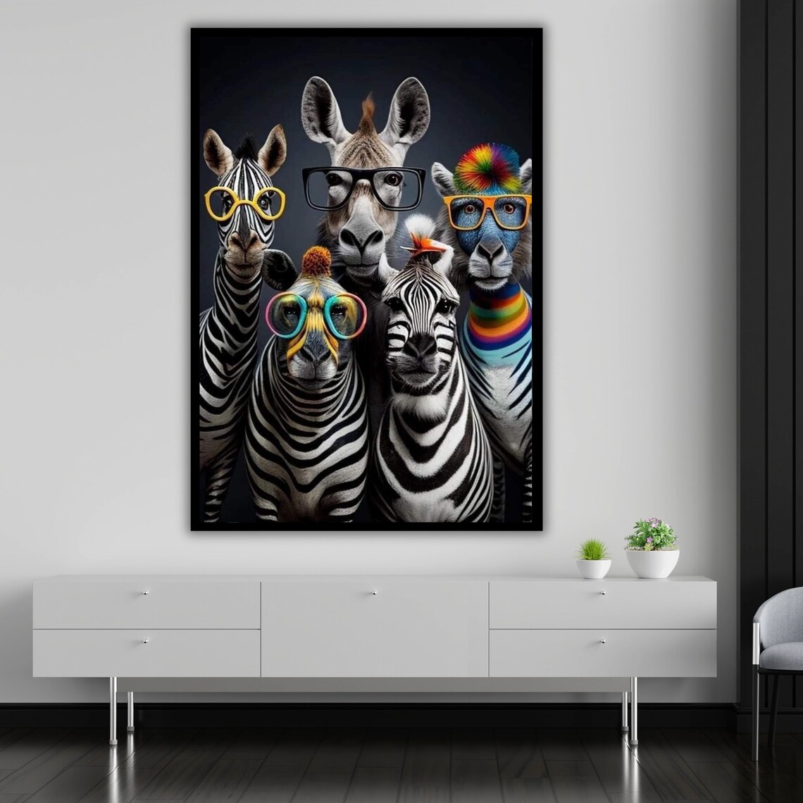 Funny Zebra Family Wearing Colorful Glasses Whimsical Animal Art Poster - Image 5
