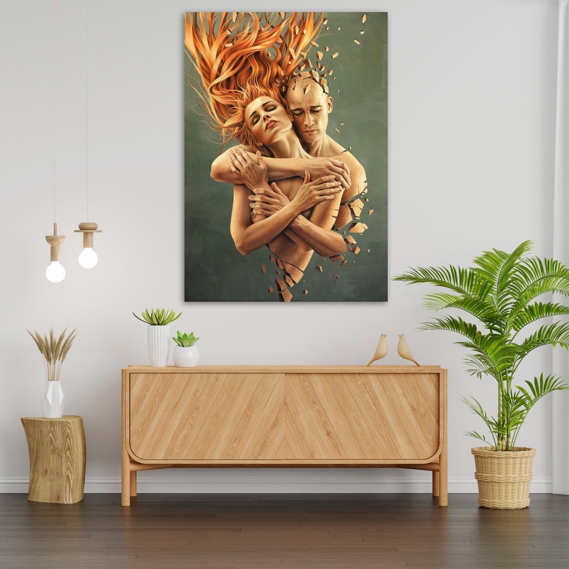 Surreal Hugging Couple Wall Art Print - Image 3