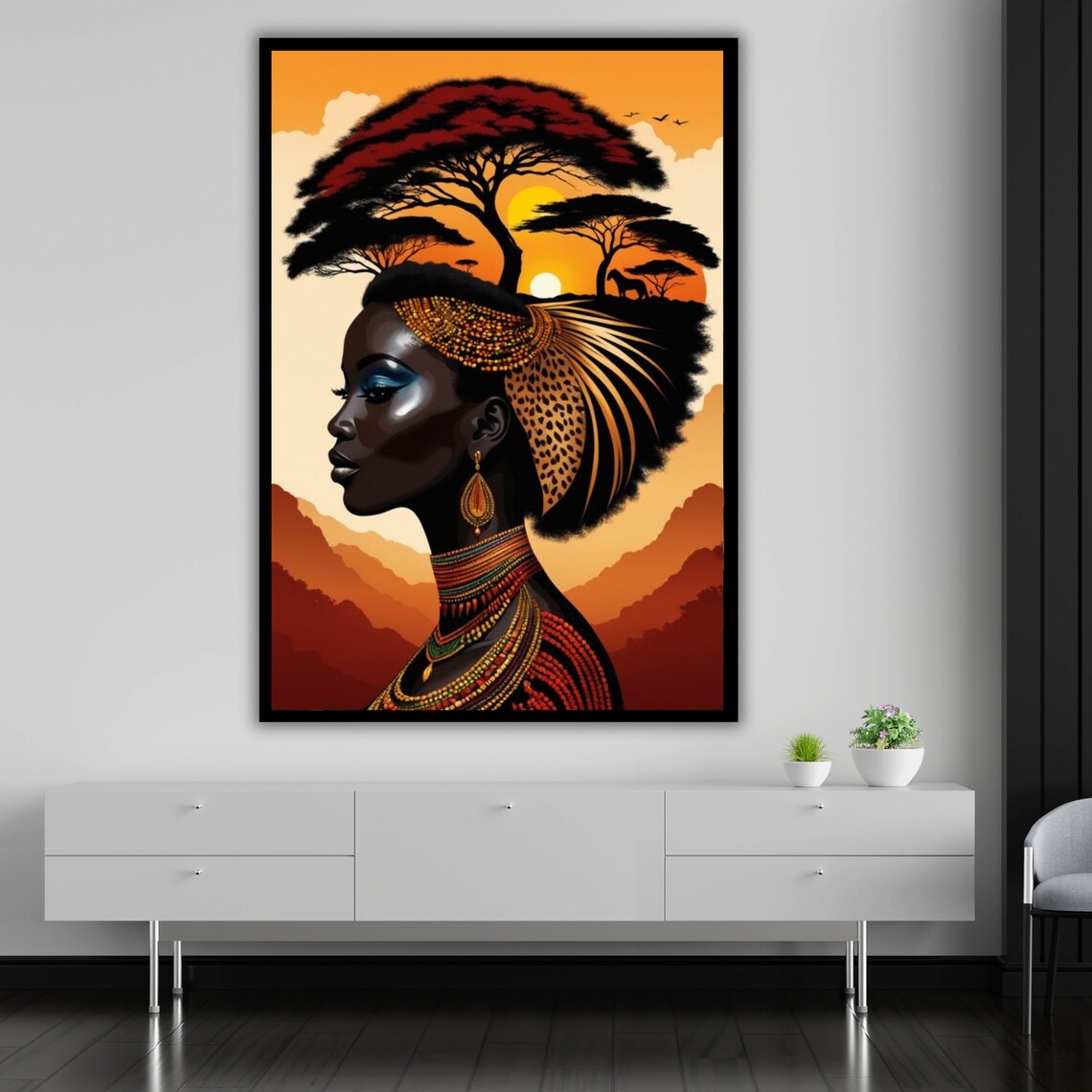African Woman Portrait Painting Wall Art Wall Painting For Gift Bedroom Office Living Room Cafe Bar Wall Decoration - Image 3