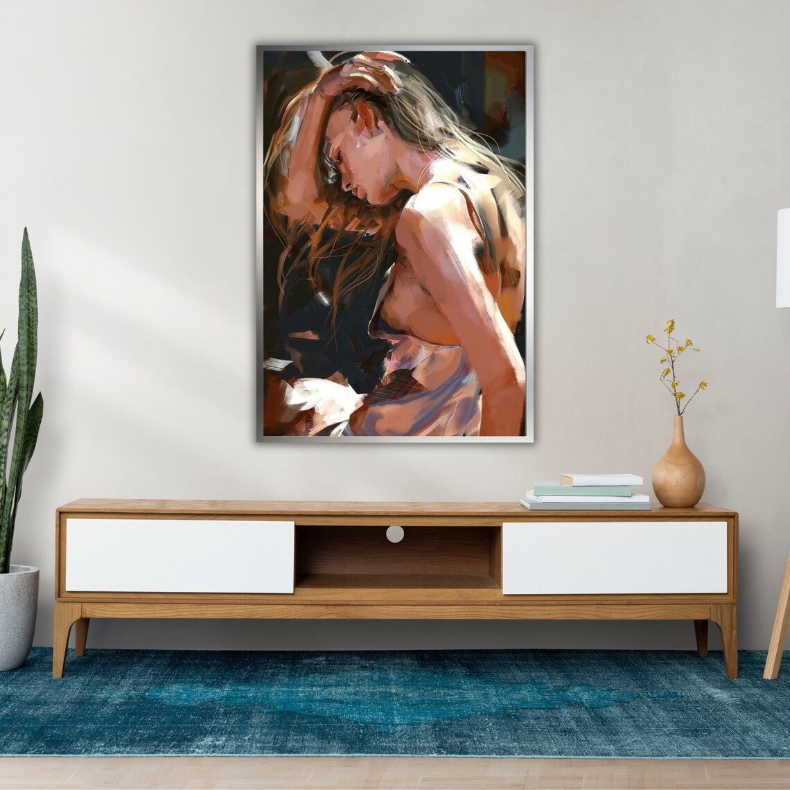 Sensual Woman Portrait Hand In Hair Soft Brushwork Romantic Painting Art Print - Image 2