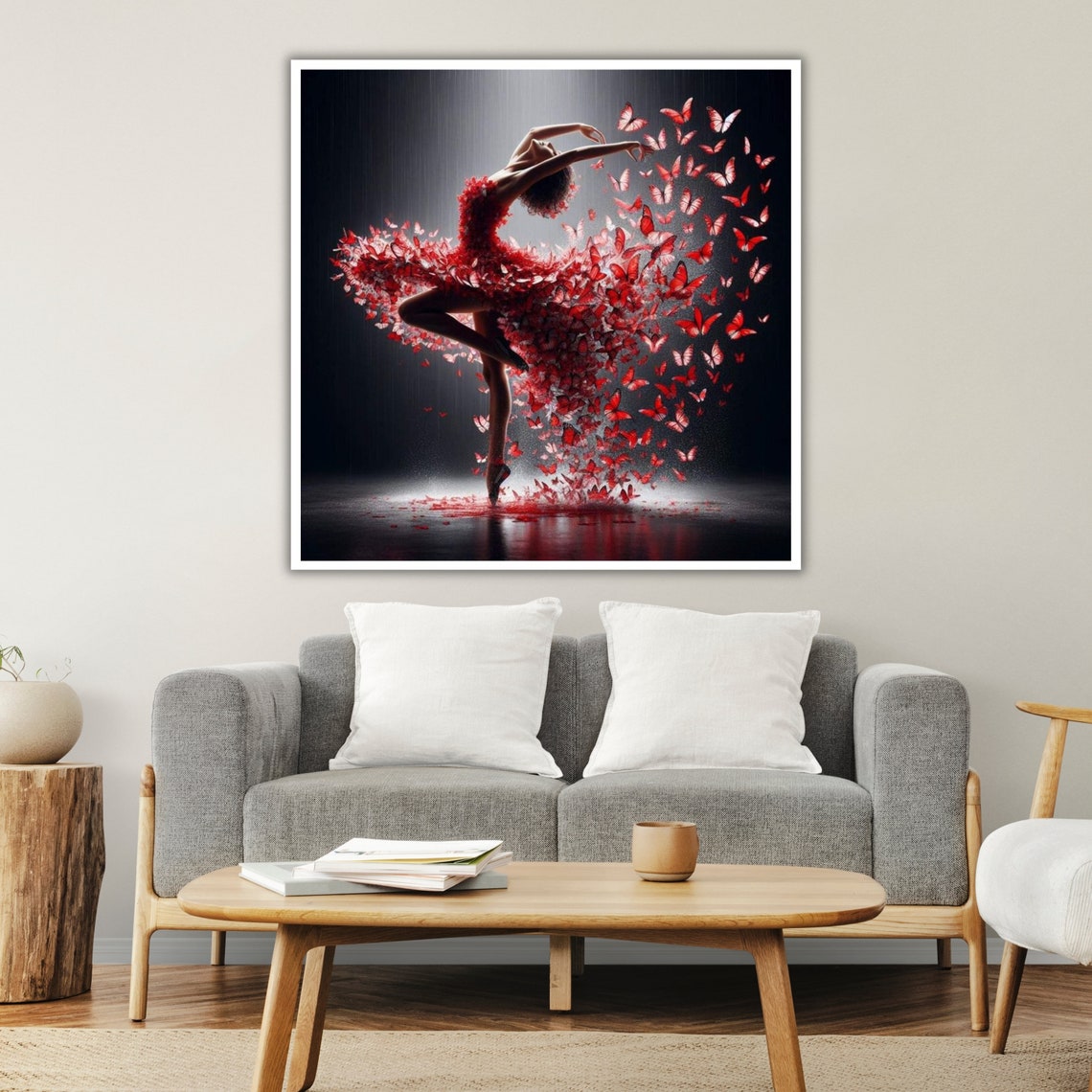 Ballerina Red Butterfly Dress Arabesque Spotlight Dance Wall Art - Image 3