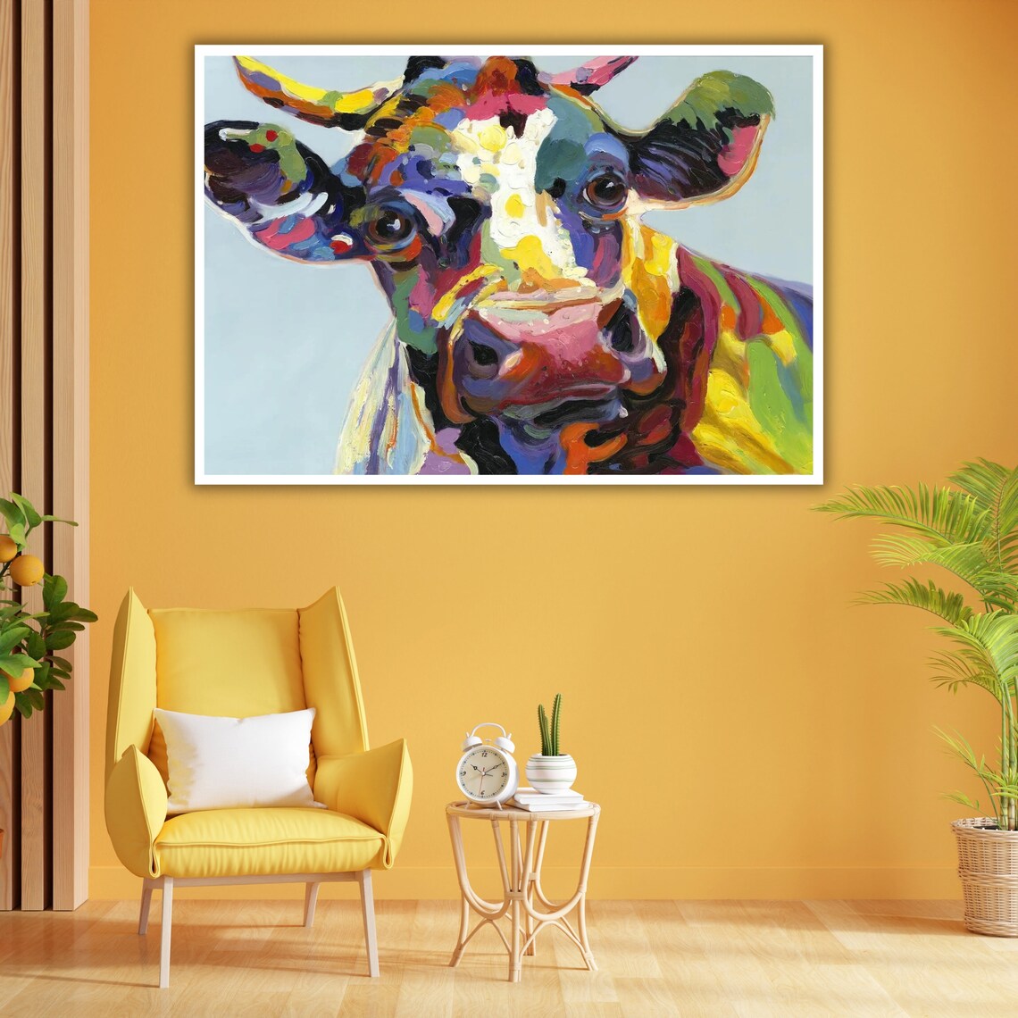 Colorful Pop Art Cow Face Abstract Vibrant Farm Animal Portrait Poster - Image 3