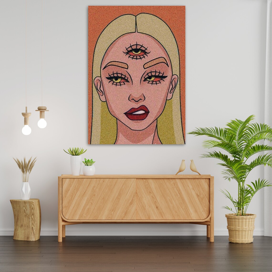 Mystical Third Eye Woman Illustration Retro Line Art Style Wall Poster - Image 3