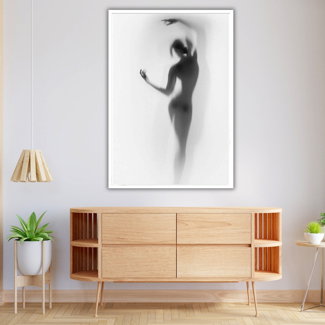 Blurred Dancing Woman Silhouette Behind Glass Black And White Art Poster - Image 4