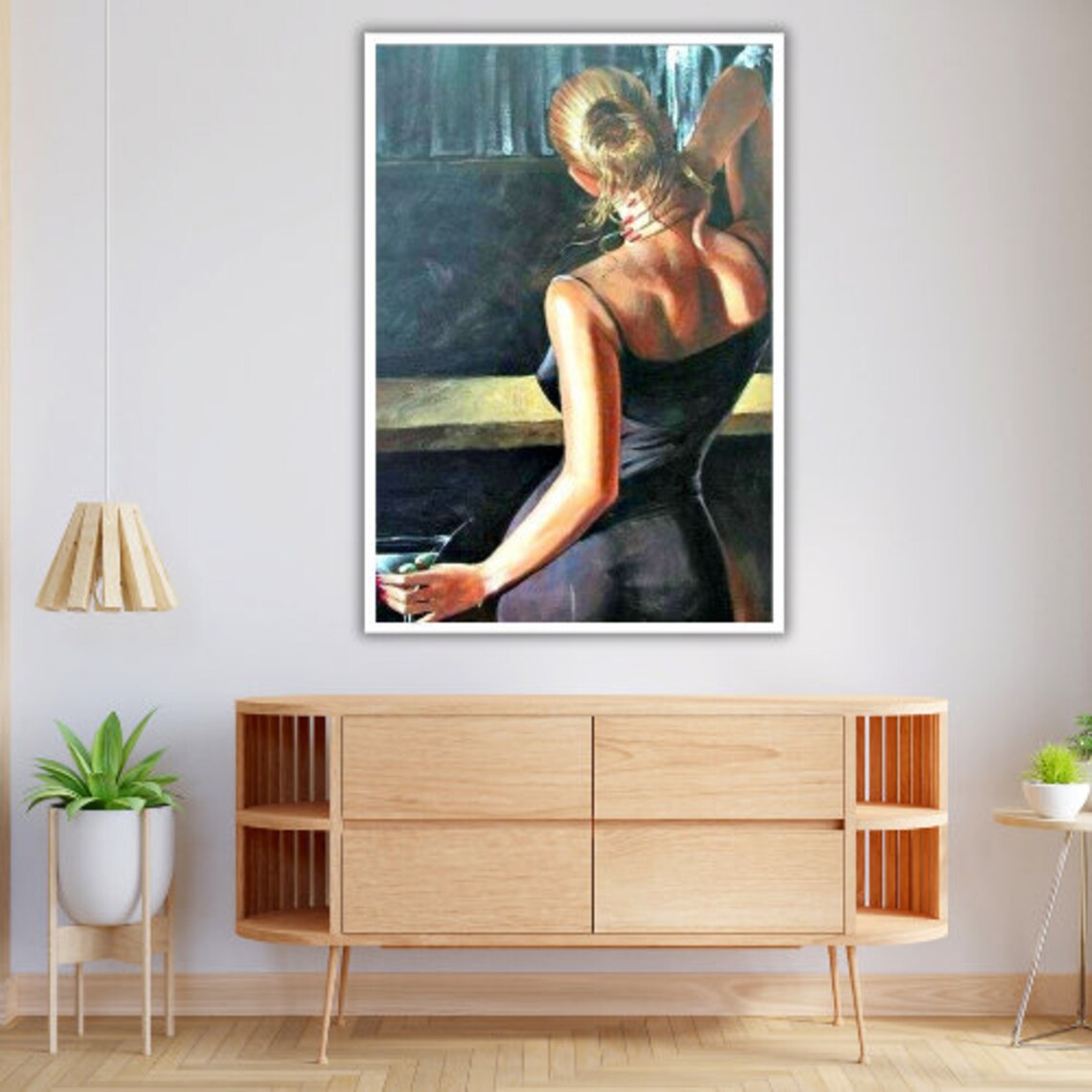 Glamorous Woman In Black Dress At A Cocktail Bar Noir Art Painting Print - Image 2