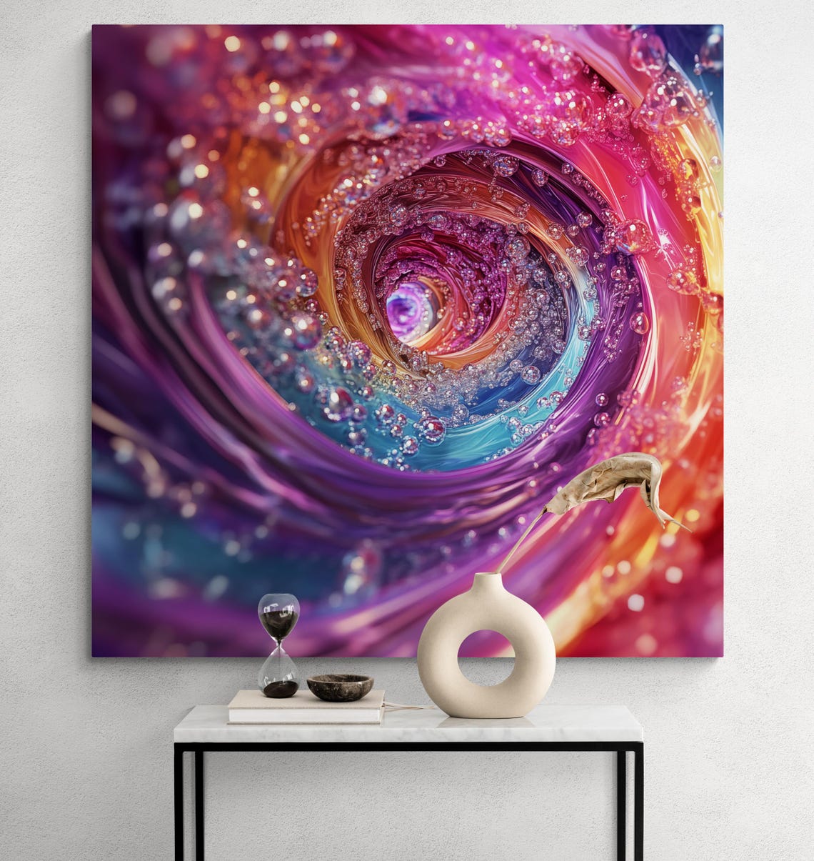 Vibrant Rainbow Bubble Spiral Print Psychedelic Abstract Swirl Colorful Modern Wall Art - Image 2