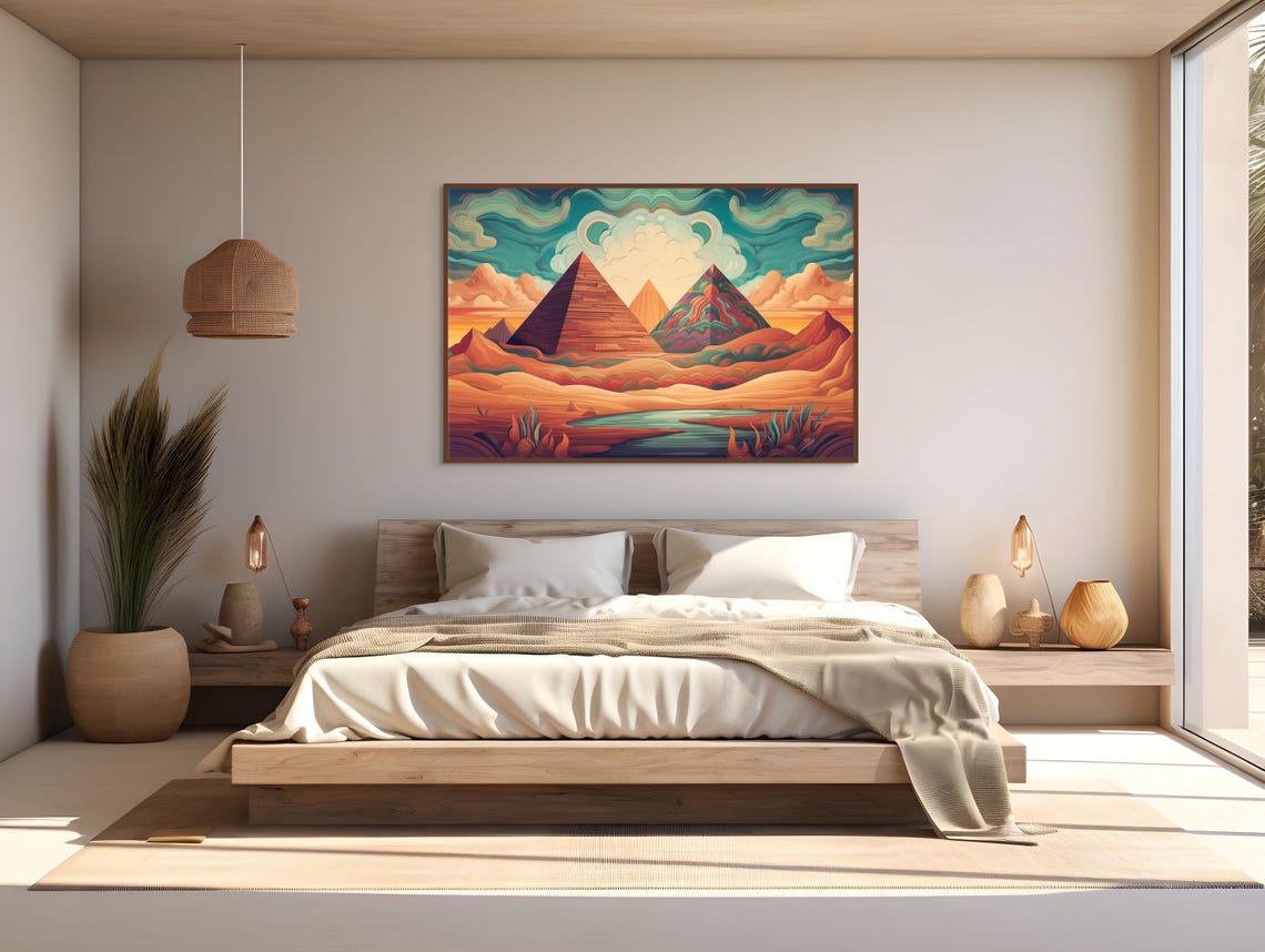 Egyptian Pyramids Surreal Sunset Wall Art Vibrant Desert Landscape Boho Decor - Image 5