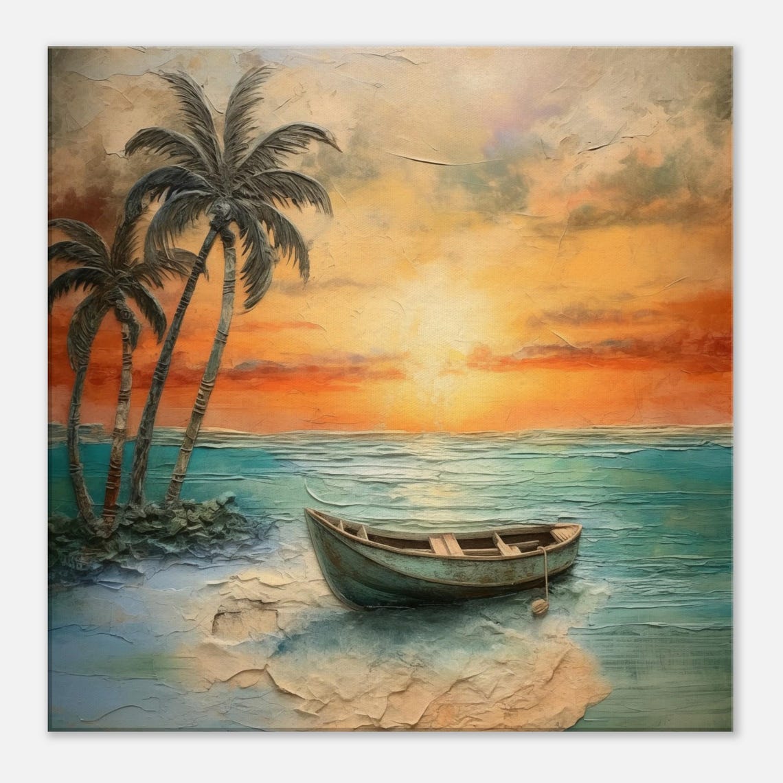 Tropical Beach Sunset with Boat and Palm Trees Coastal Poster - Image 5