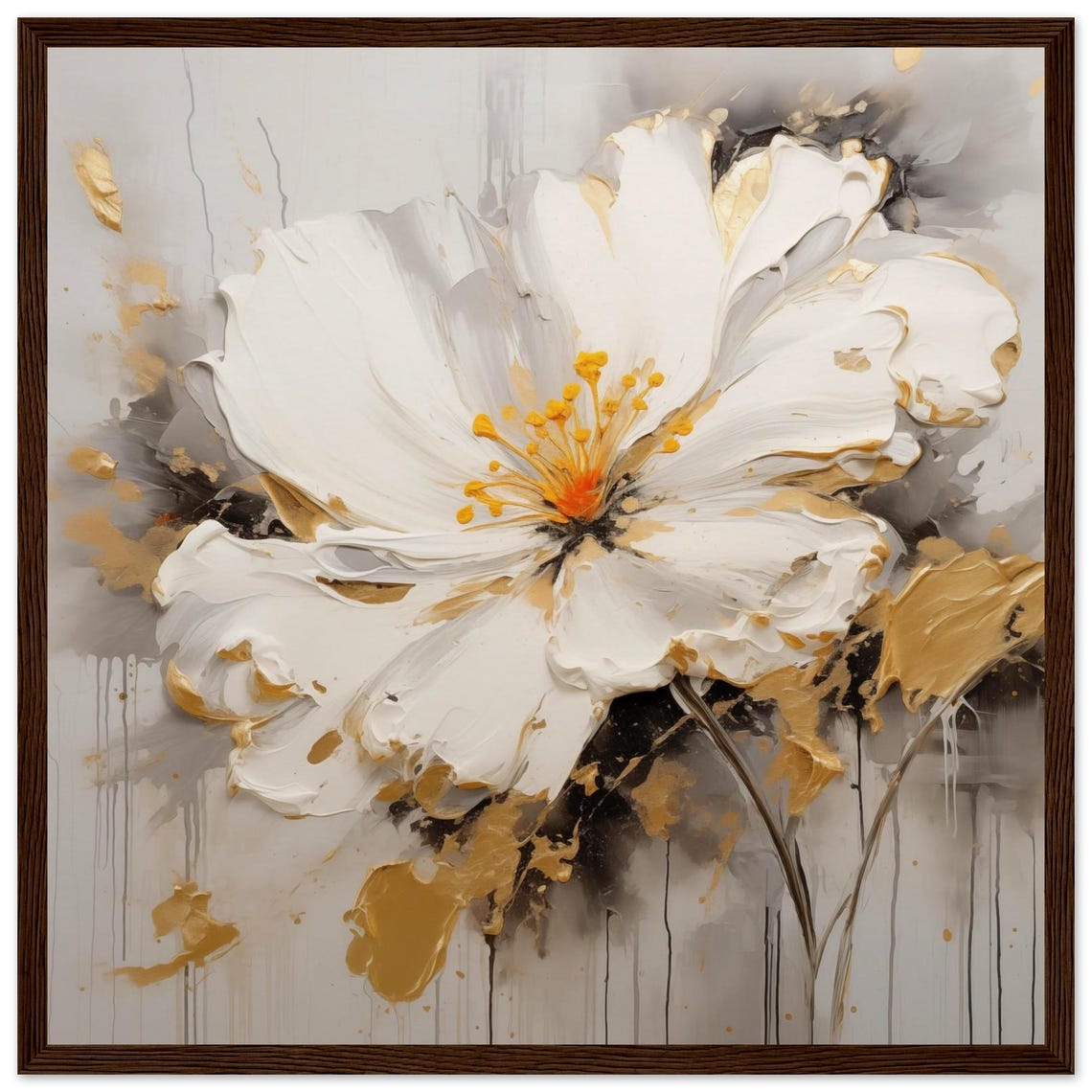 Modern White Floral Impasto Abstract Flower Poster in Neutral Tones - Image 3