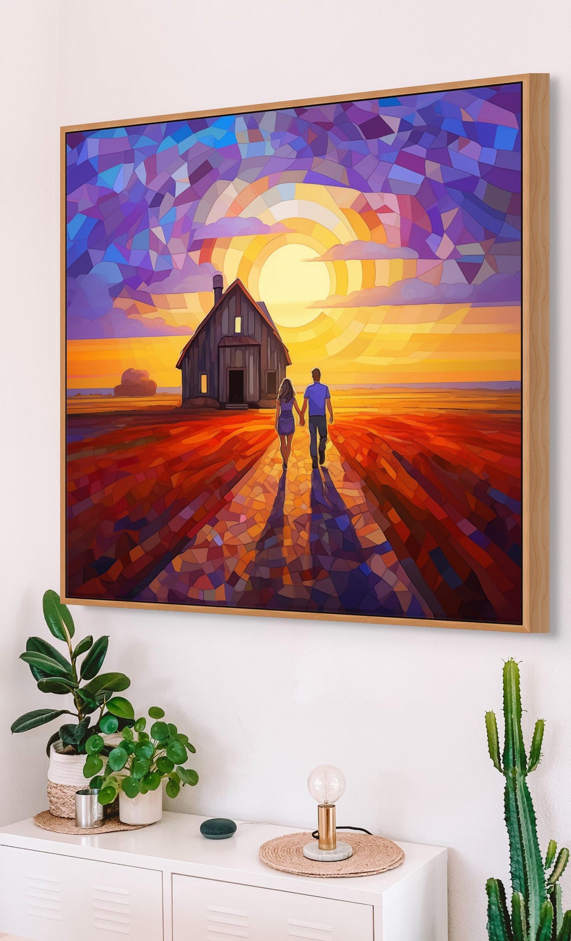 Stained Glass Couple at Sunset Barn Romantic Mosaic Art Poster - Image 4