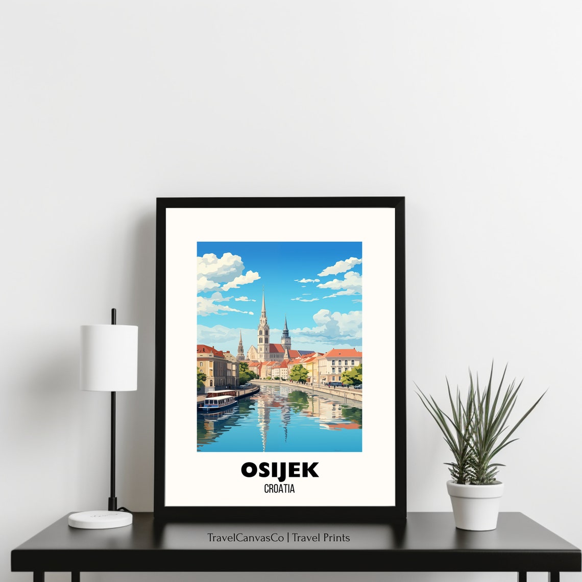 Osijek Croatia Riverfront Cathedral Reflection Travel Poster - Image 3