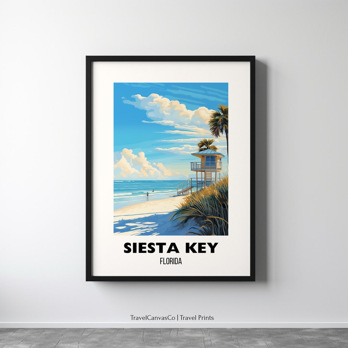 Sunny Siesta Key Florida Beach Lifeguard Tower Travel Poster