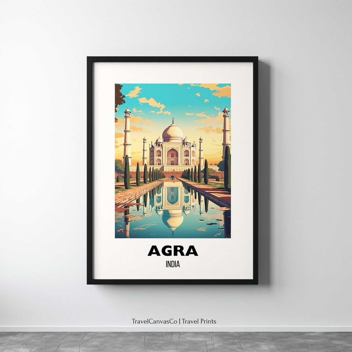 Agra India Taj Mahal Sunrise Reflection Wonder Travel Poster