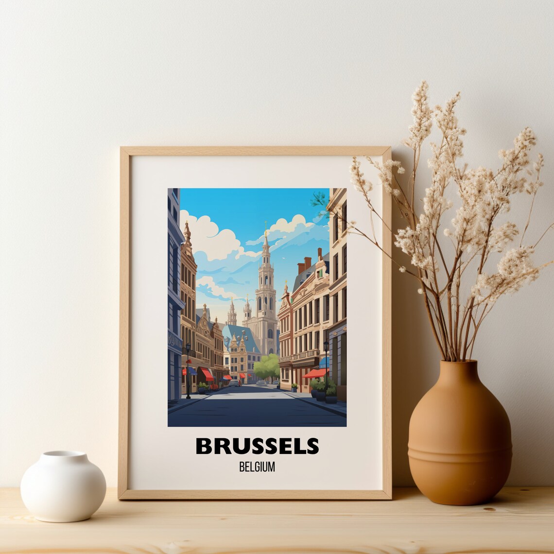 Brussels Belgium Grand Place Street Sunny Europe Travel Poster - Image 2