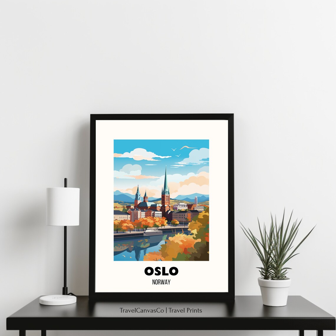 Oslo Norway Cathedral Waterfront Autumn Cityscape Travel Poster - Image 3