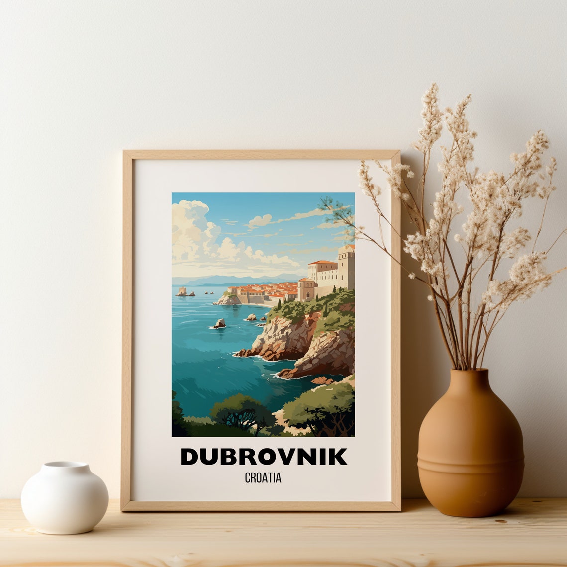 Dubrovnik Croatia Old Town Cliffs Coastal Vintage Travel Poster - Image 2