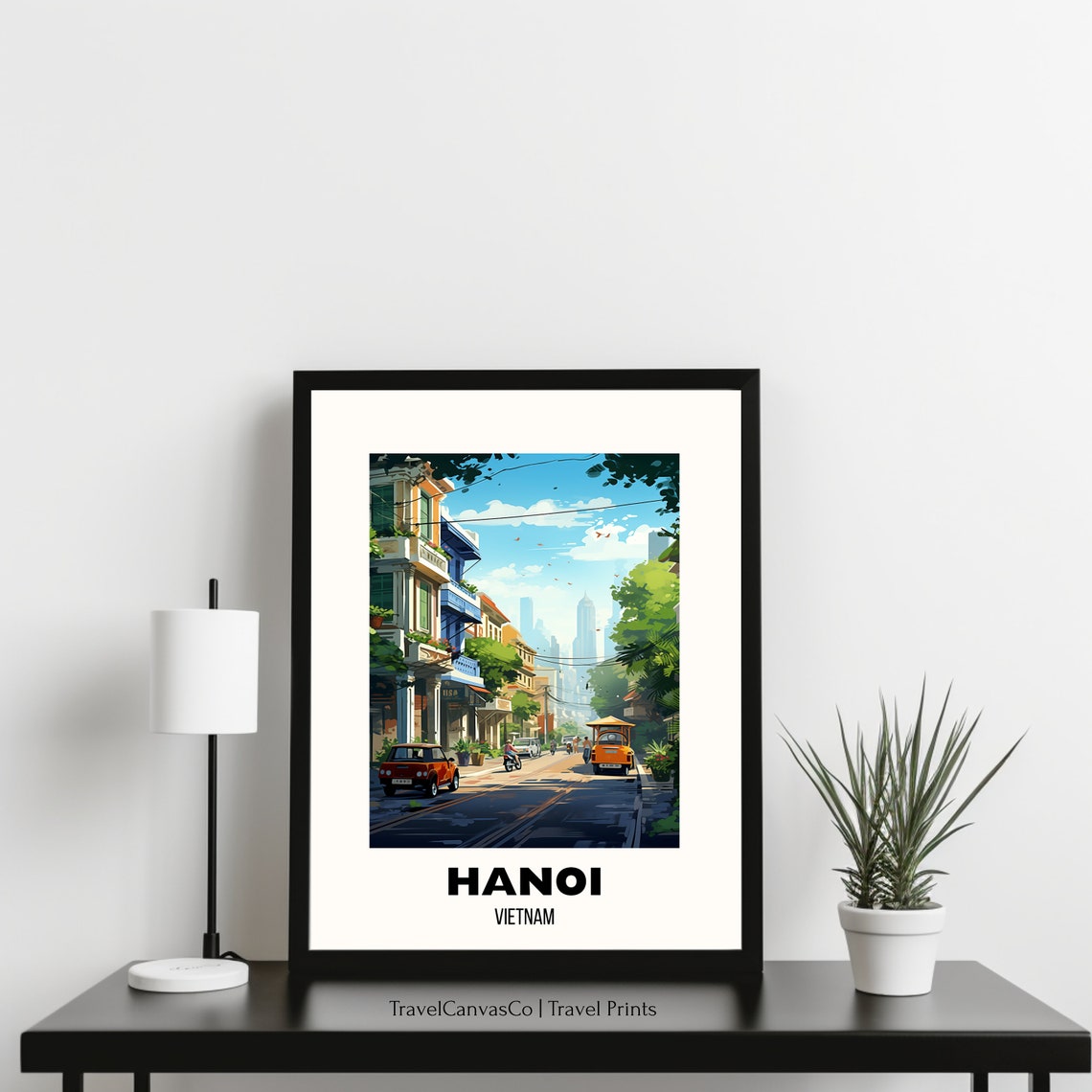 Hanoi Vietnam Old Quarter Street Cyclo Rickshaw Colonial Travel Poster - Image 3
