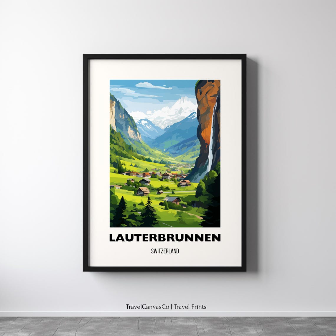 Lauterbrunnen Switzerland Alpine Valley Waterfall Travel Poster