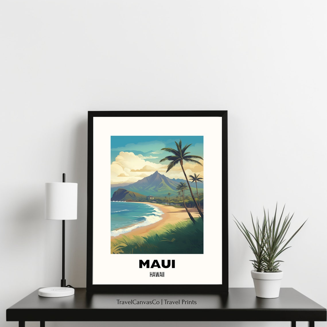 Maui Hawaii Golden Beach Palms And Mountain Coast Travel Poster - Image 3