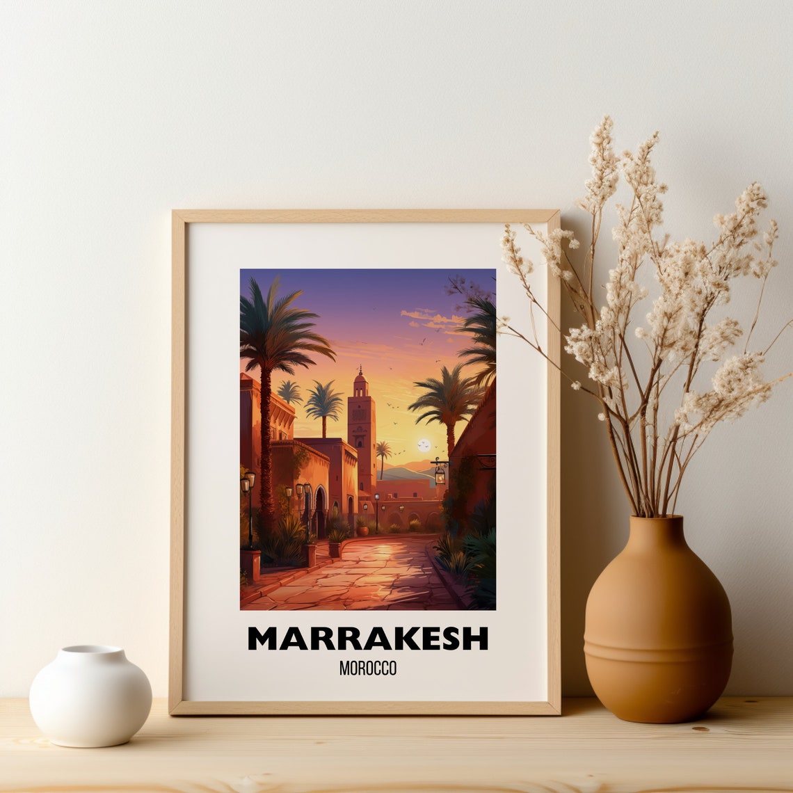 Marrakesh Morocco Sunset Poster With Medina Street and Minaret - Image 2