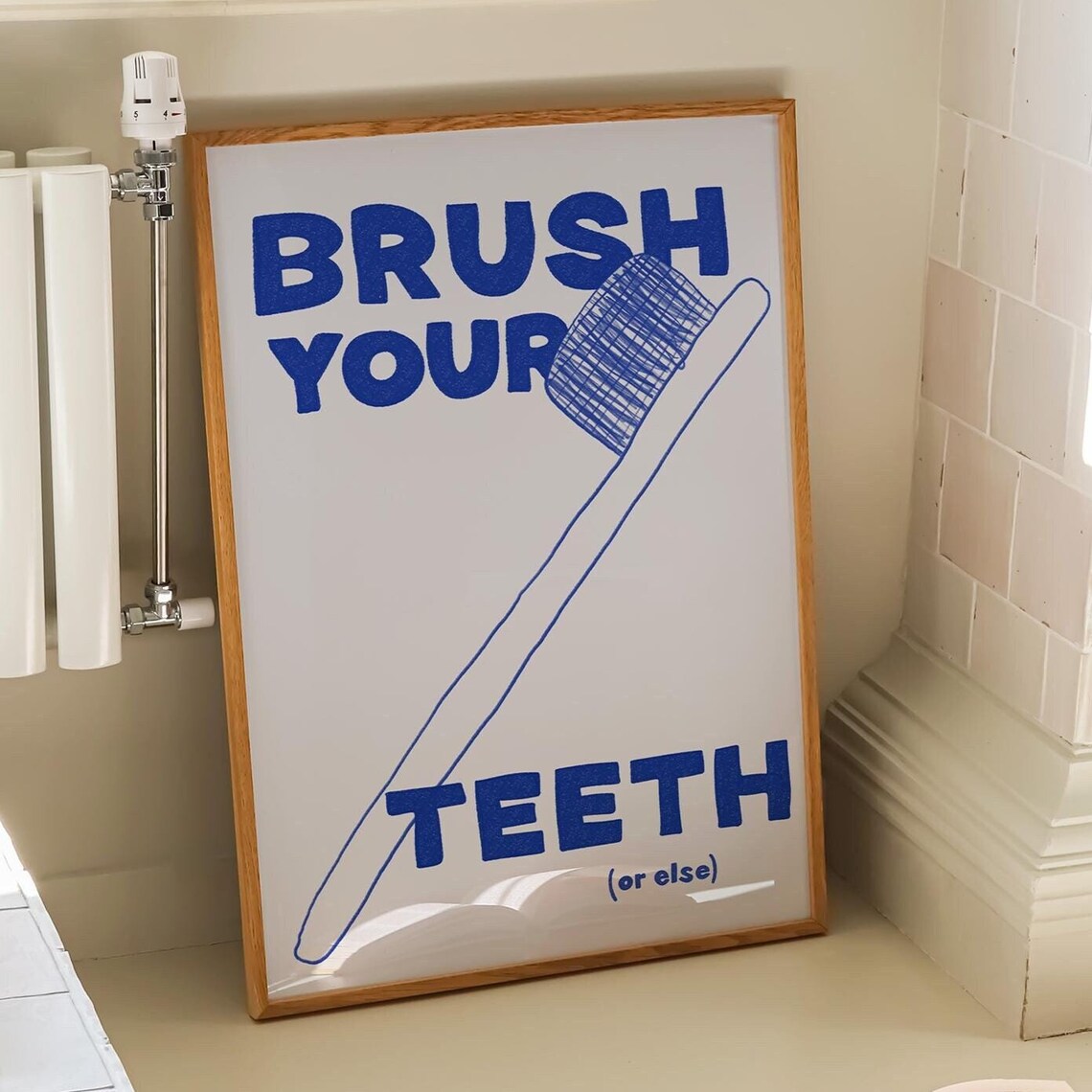 Brush Your Teeth Bathroom Typography Art Print, Mid-Century