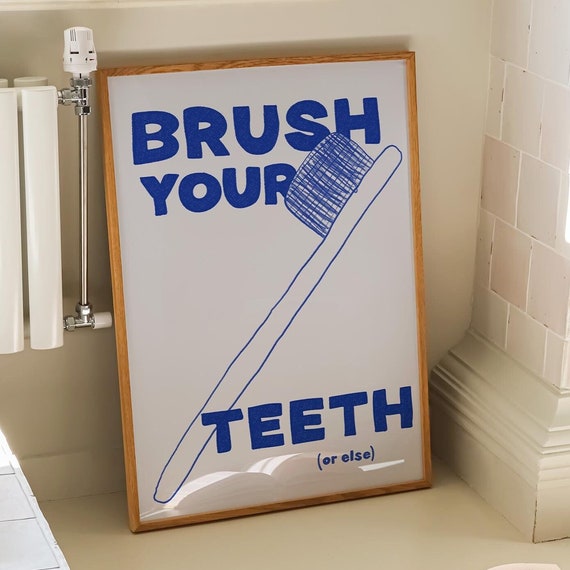 Brush Your Teeth Bathroom Typography Art Print, Mid-Century