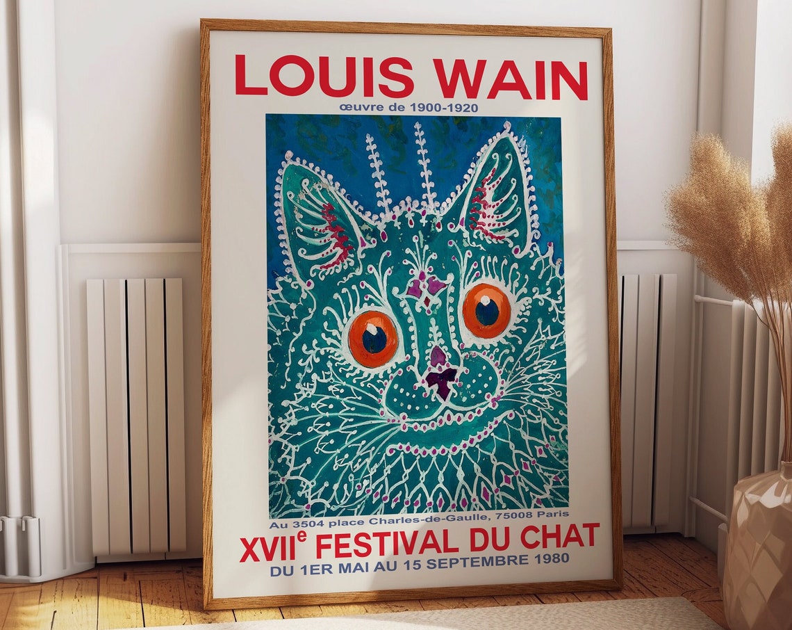 Vintage Louis Wain Cat Poster, 1980 Cat Festival