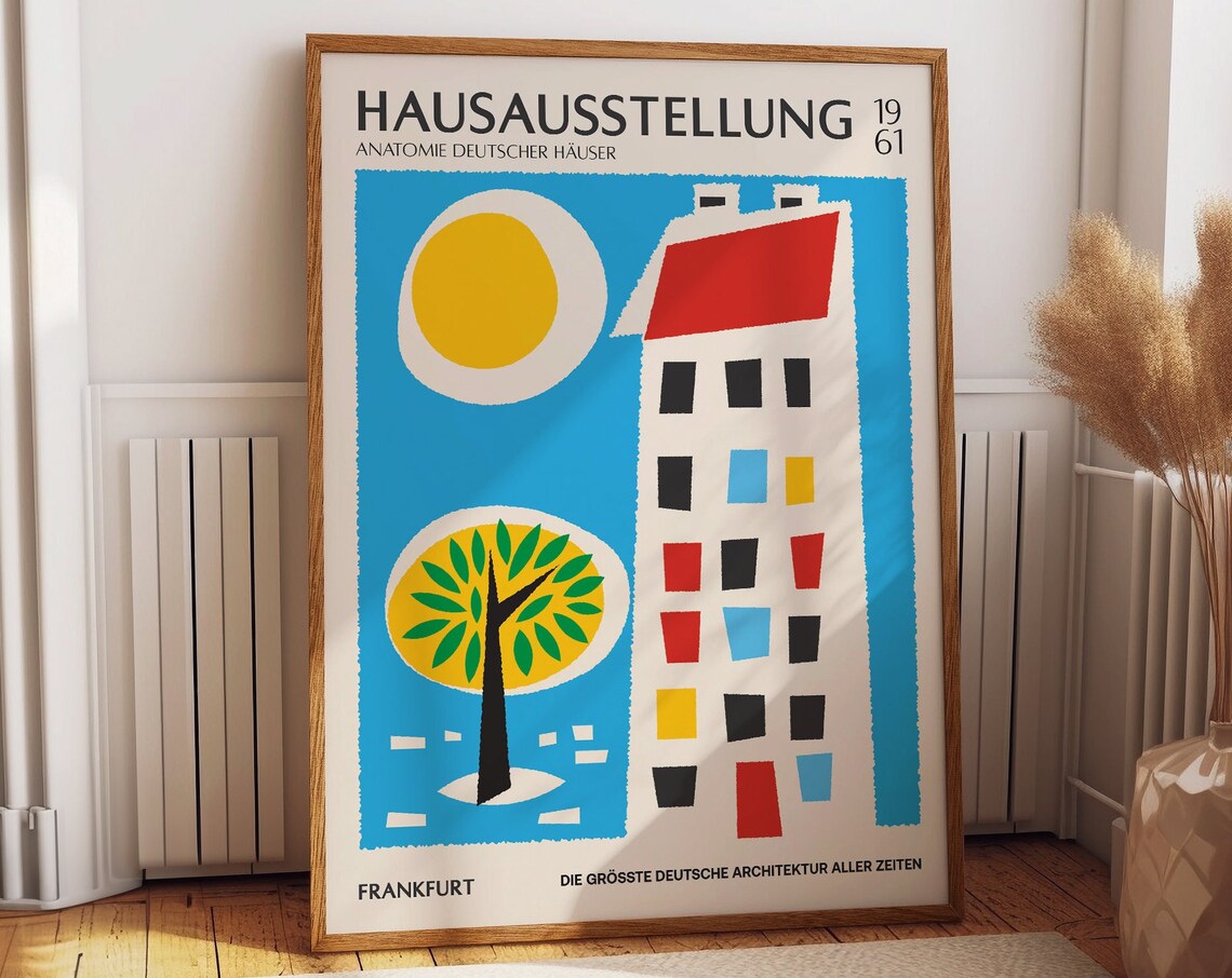 Hausausstellung 1961 Frankfurt German House Bauhaus Style Art Poster