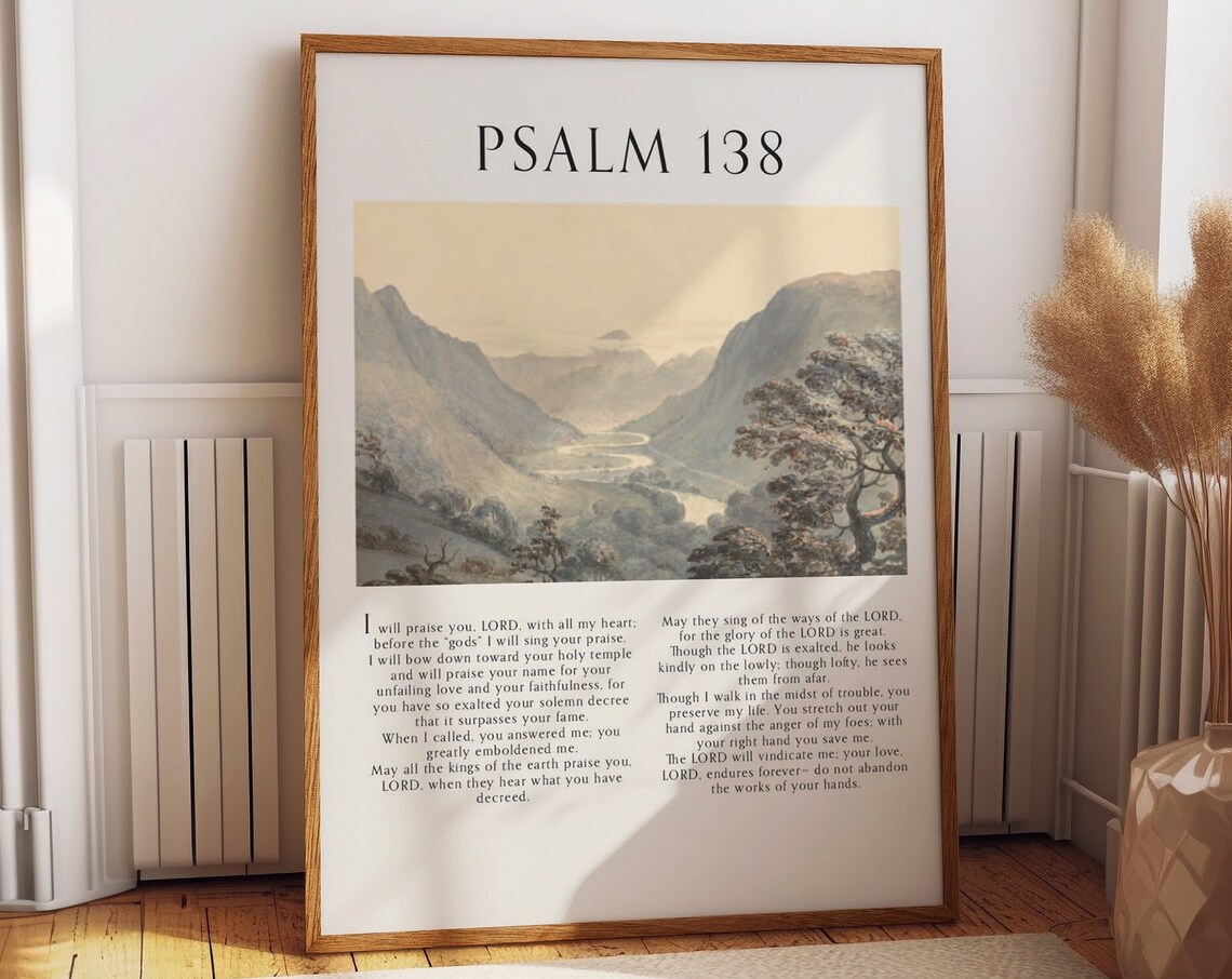 Psalm 138 Misty Mountain Landscape Scripture Art Poster Faith