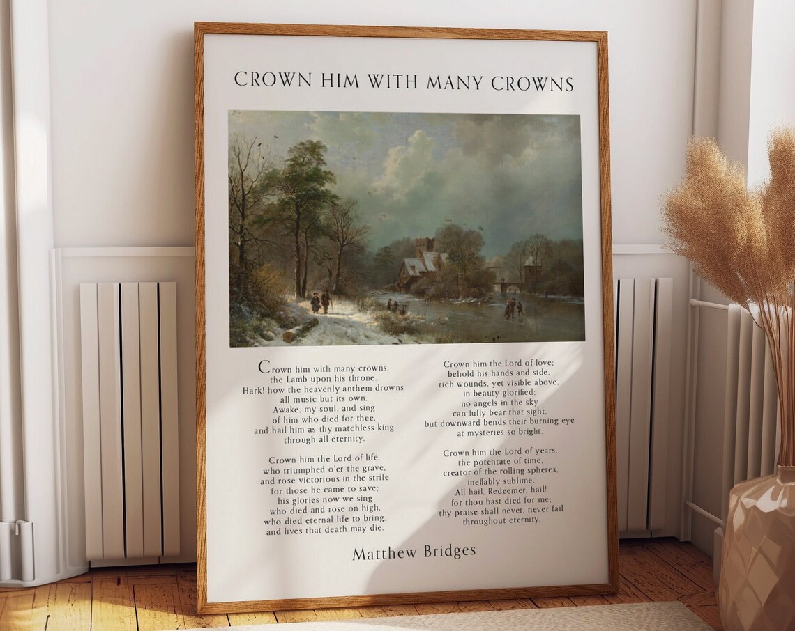 Crown Him With Many Crowns Hymn Lyrics Winter Landscape Poster