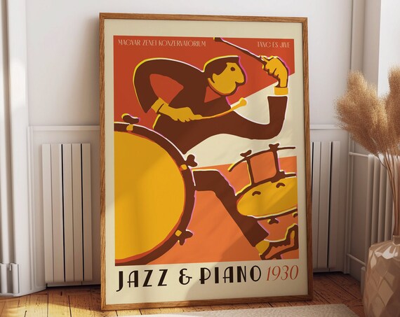 Retro Rhythms Jazz and Piano 1930 Poster, Vintage Music Room