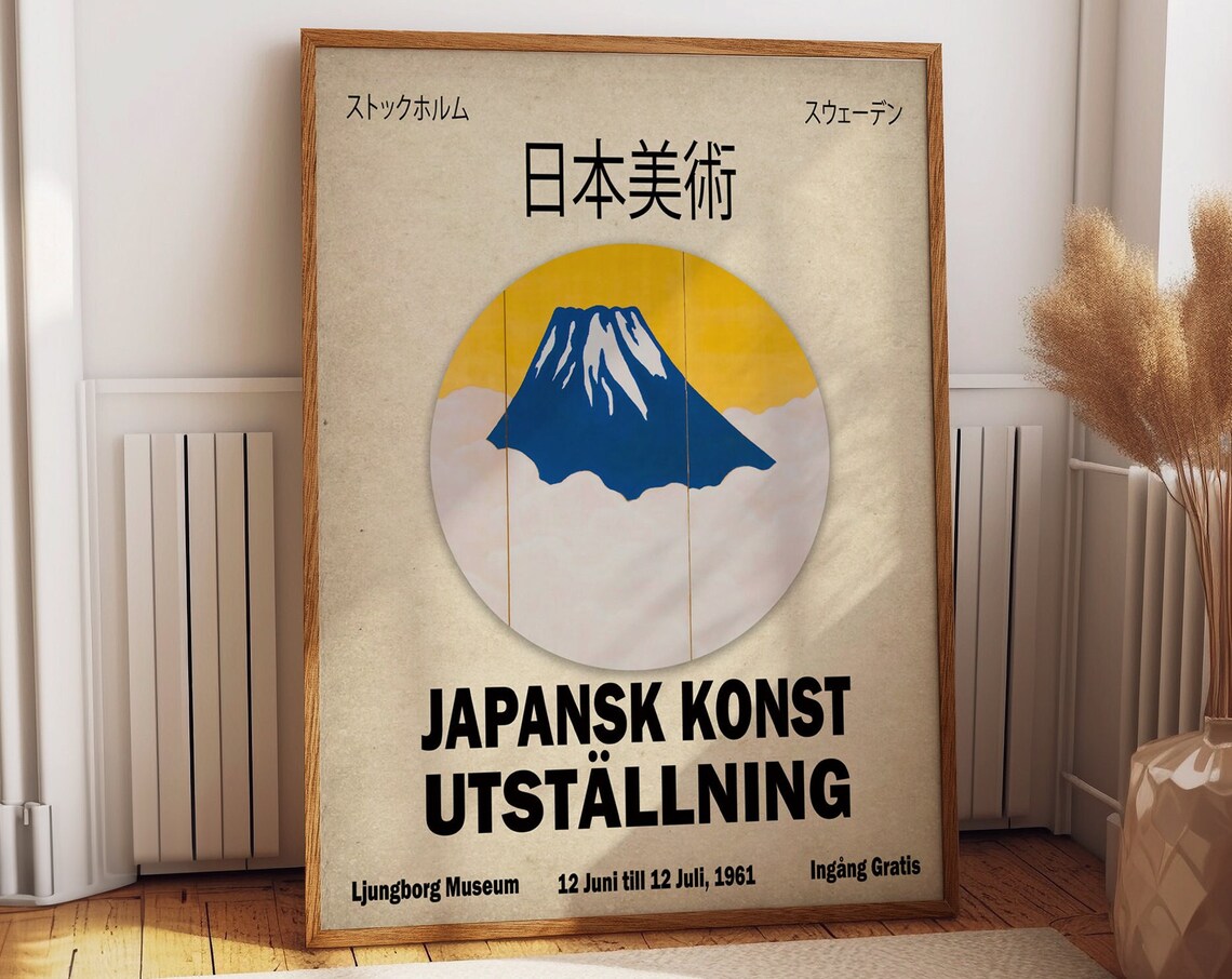 Japanese Art Exhibition Stockholm 1961 Mount Fuji Gallery Show Poster