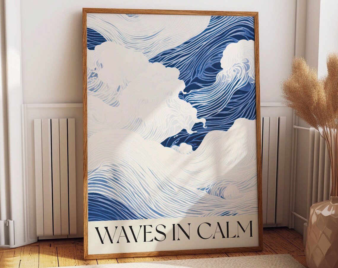 Waves In Calm Poster, Serene Bedroom Decor