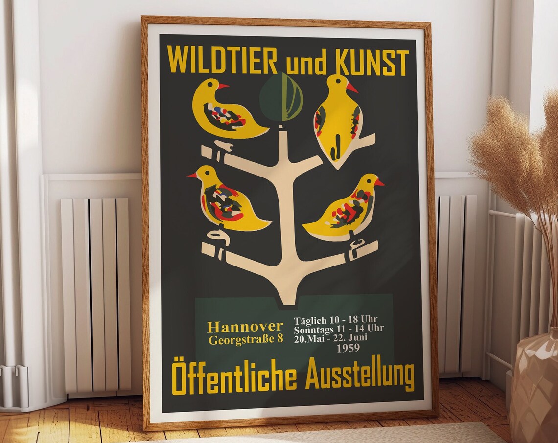 Mid-Century Museum Exhibition Poster, German 1959 Bird