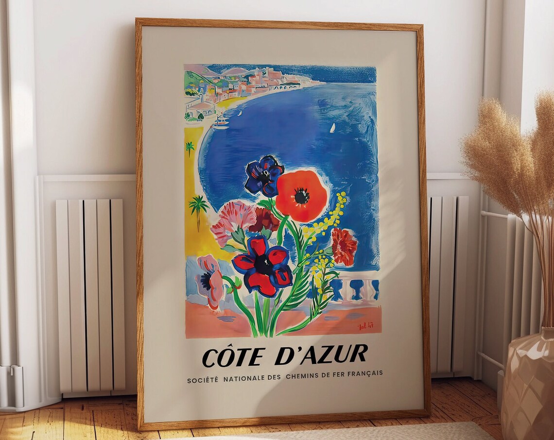 Cote Dazur Vibrant Floral French Travel Poster