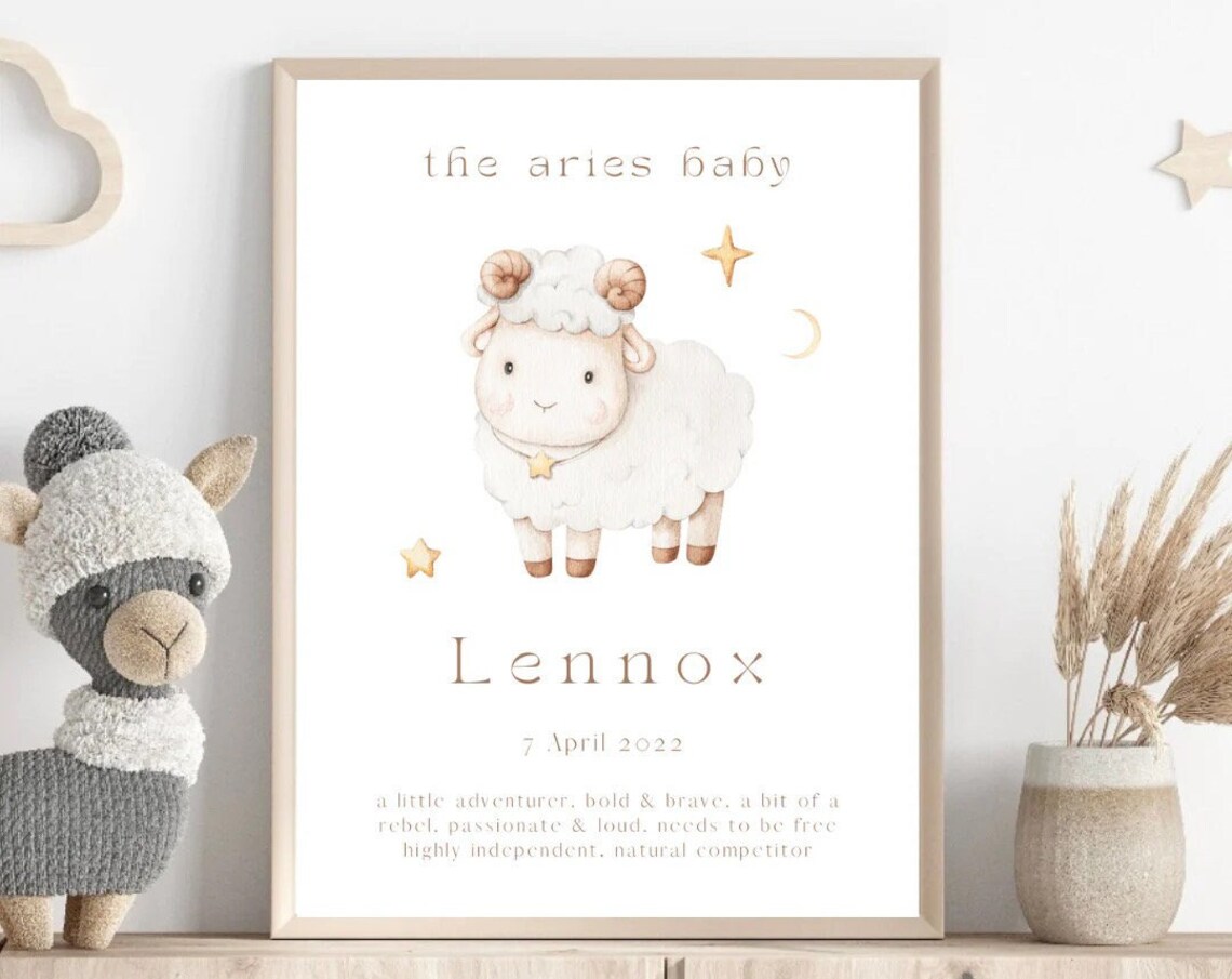 Custom Personalized Aries Baby Name Zodiac Poster Print