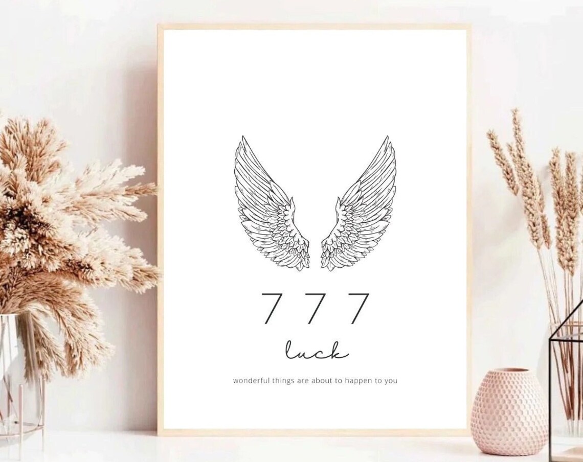 777 Luck Angel Wings Minimalist Spiritual Manifestation Aura Art Print - Image 2
